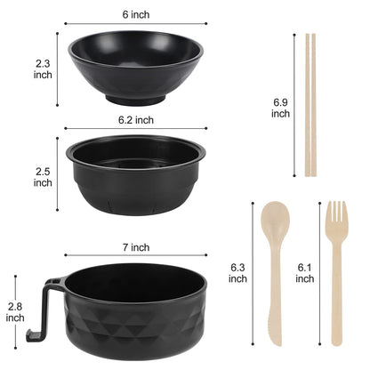 RORBAM Microwave Ramen Cooker,Ramen Bowl Set,Microwave Noodle Bowl With Chopsticks and Spoon, College Dorm Room Essentials for Girls for Boys, Apartment Essentials, BPA-Free. (black) …