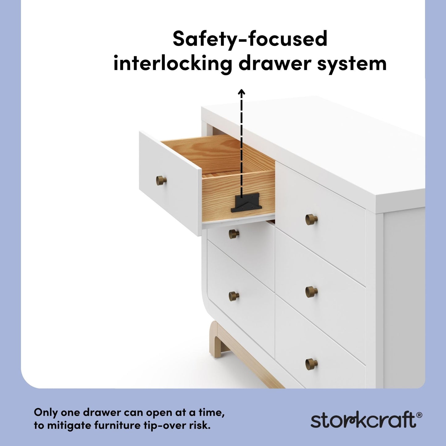 Storkcraft Santorini 6 Drawer Double Dresser (White with Driftwood) - GREENGUARD Gold Certified, Interlocking Drawer System, Dresser Drawer Organizer for Kids Bedroom