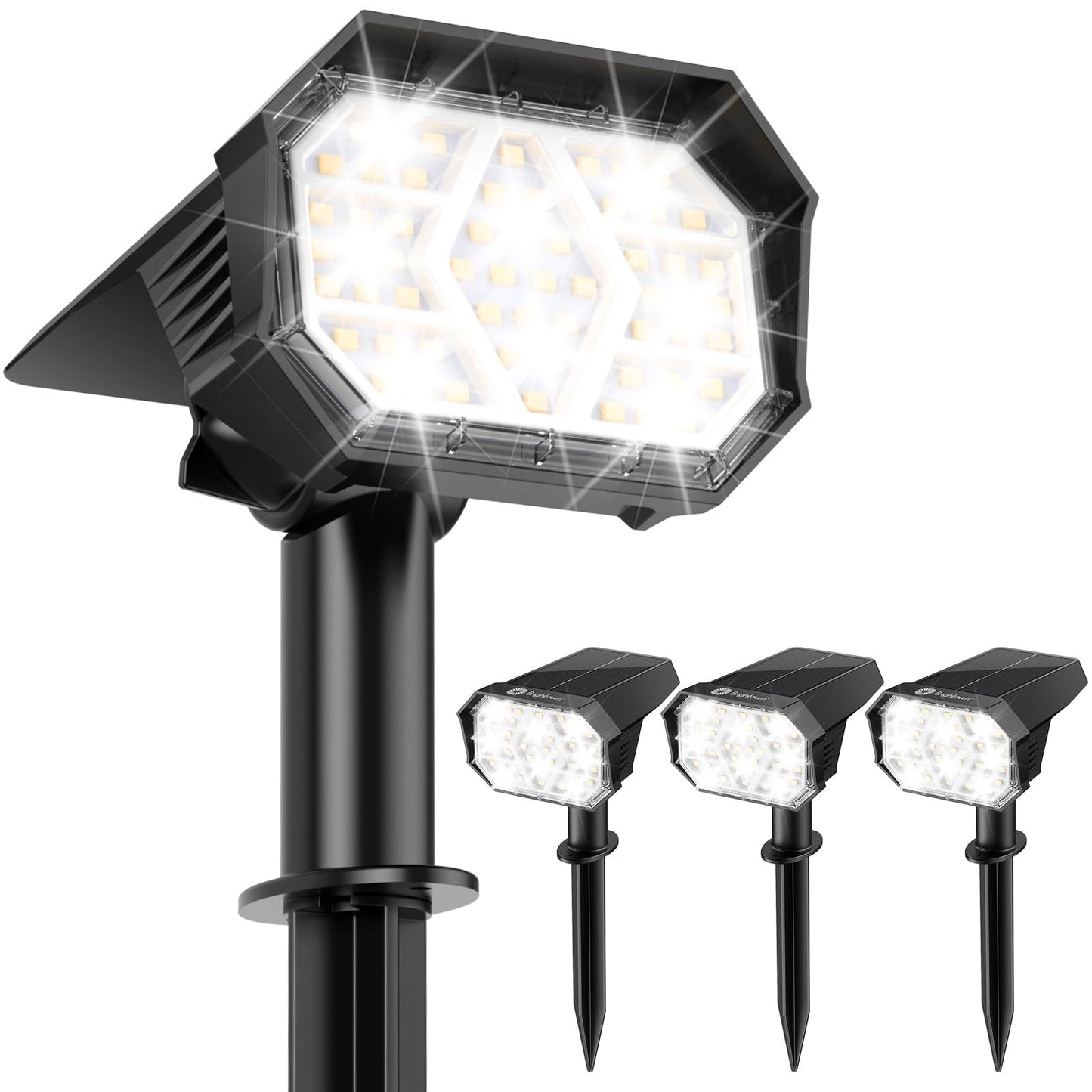 Brightown 4Pack Solar Spot Lights Outdoor with 58 LED & 1800mAh, IP67 Solar Lights Outdoor Waterproof with 3 Light Modes, 2-in-1 Dual Use Outdoor Solar Lights for Yard, Garden and Pathway (Cool White)