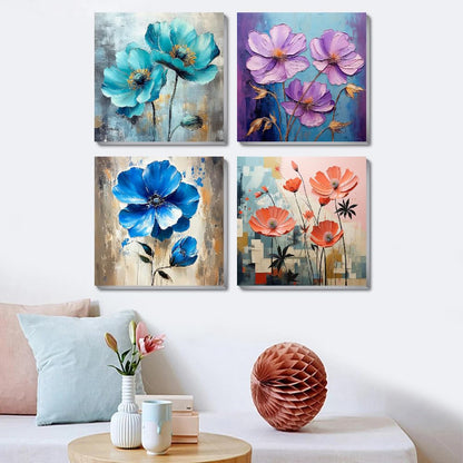 4 Pack Paint by Numbers Kit for Adults Beginners Framed - Flowers Adults Paint by Numbers Kits on Canvas with Paints and Brushes, Flowers Small Oil Paint by Number Kits for Home Decor 8 X 8 Inch