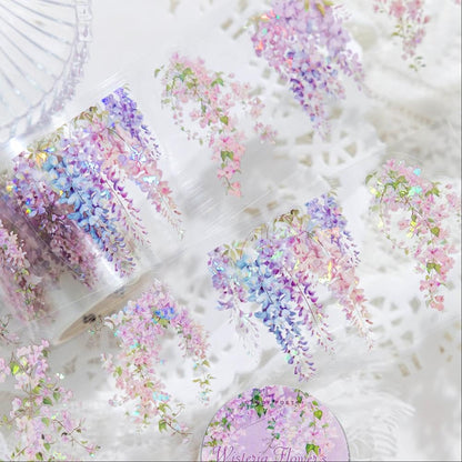 Diuhofart Holographic Garden Plant PET Tape Stickers for Journaling and Scrapbooking, 6 Rolls Precut Flower Branch Vines Decorative Tapes for Junk Journal Supplies, Bujo, Planners, DIY Crafts