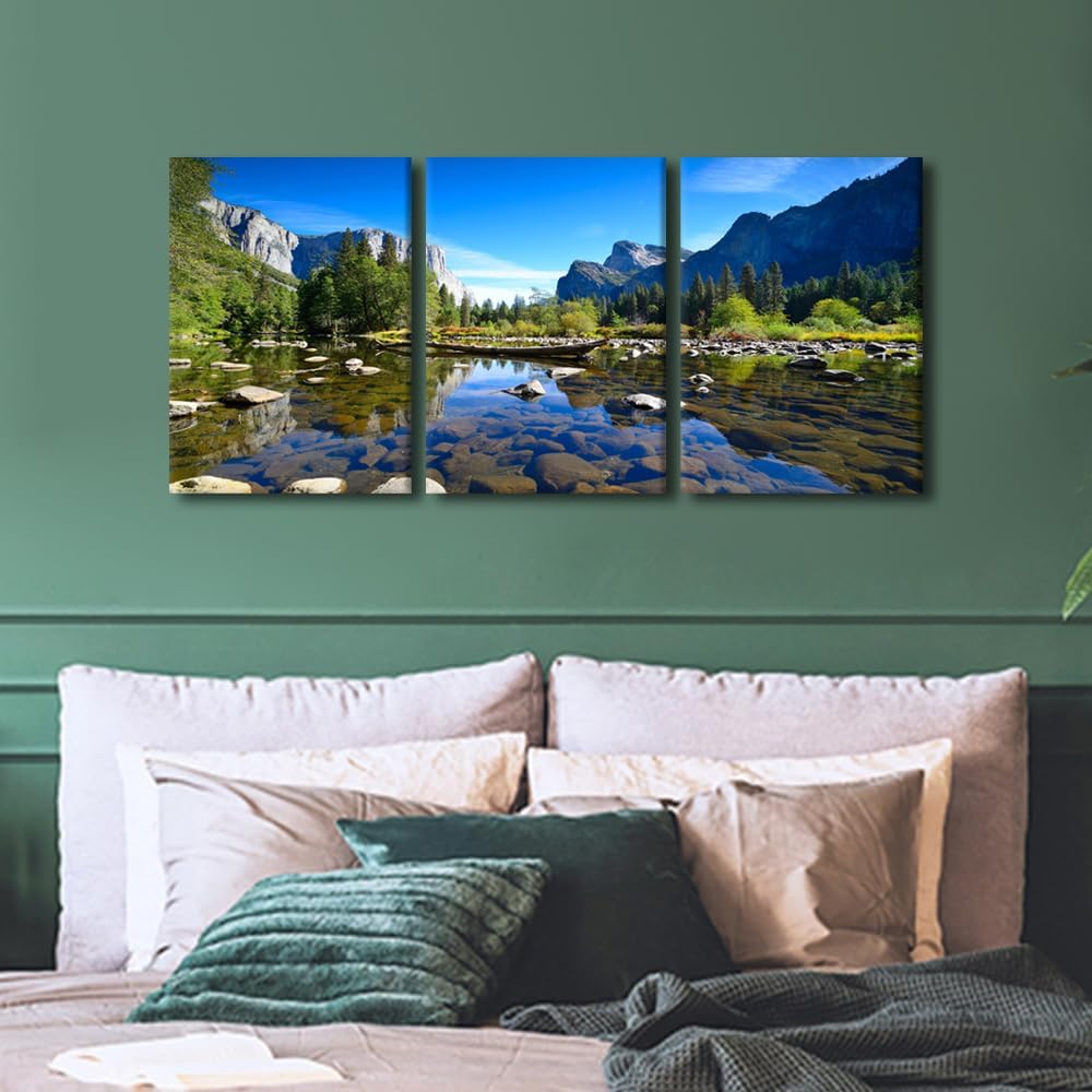 TFIAVSIN Yosemite Pictures for Living Room, El Capitan Landscape Canvas Art, 3 Panel Prints, Framed Decor