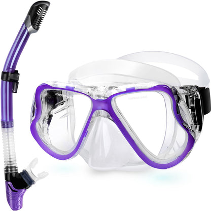 Greatever Dry Snorkel Set,Panoramic Wide View,Anti-Fog Scuba Diving Mask,Professional Snorkeling Gear for Adults