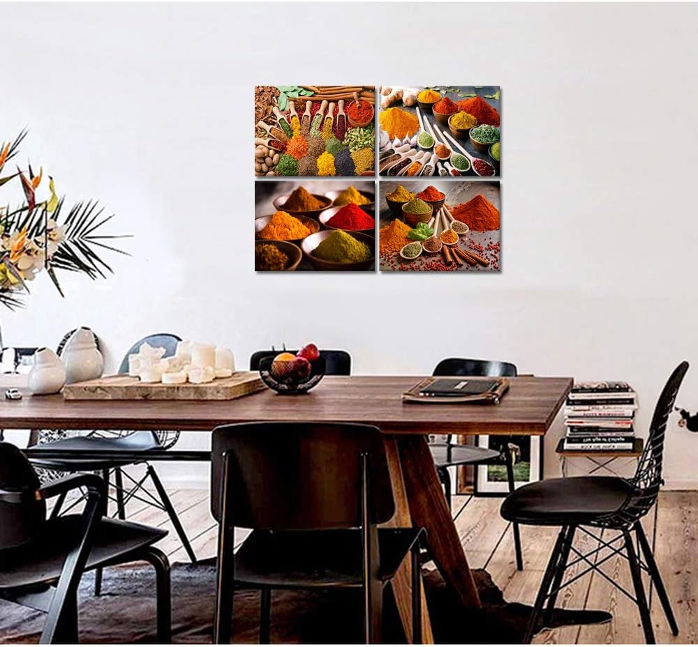 Hang,12x16inchx4Pieces HOMEOART Herbs and Spices Kitchen Wall Art Dining Room Decor Pictures Food Art Prints Framed