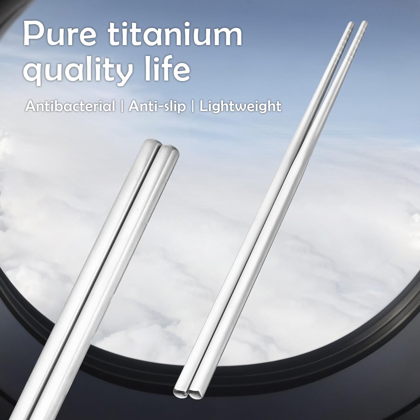 2 Pairs Titanium Chopsticks, Pure Titanium Metal Chopsticks, Ultralight and Reusable Chopstick, Durable Dishwasher Safe Eco-Friendly, for Camping Home Travel, Silver, 9 inch
