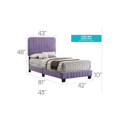 GDFStudio Contemporary Velvet Twin Size Bed with Channel Tufted Headboard, Modern Comfort Platform Bed with Wood Frame & Legs, Box Spring Required, Easy Assembly for Cozy Bedrooms,48" H Purple