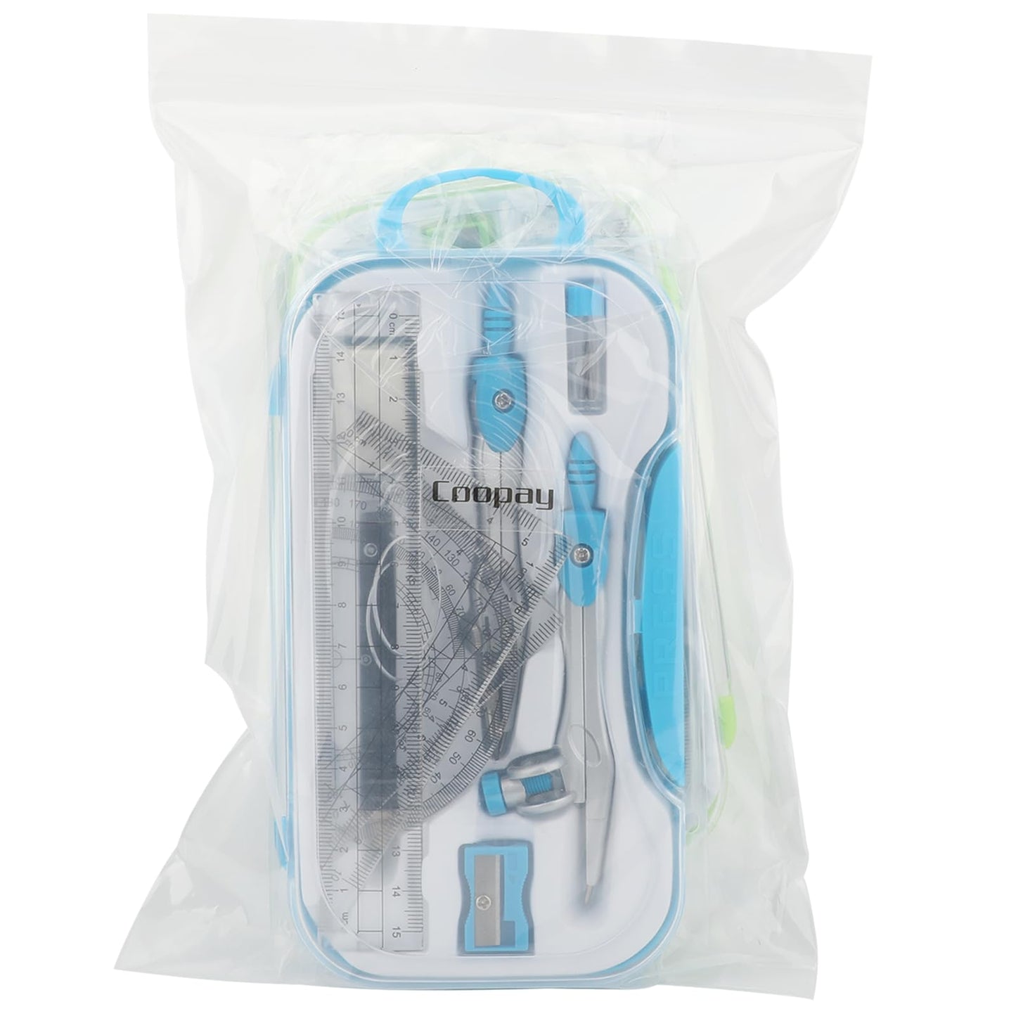 Coopay 2 Sets Math Geometry Kit, 10 Pieces Student Supplies Per Set Includes Ruler, Triangles, Protractor, Compass, Eraser, Pencil Sharpener, Lead Refills, Pencil, for Drafting and Drawings