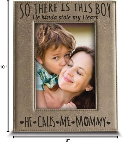 BELLA BUSTA- Engraved Leather Picture Frame, So There is This Boy he Kinda Stole my Heart, Mommy and Me Gift (5 x 7