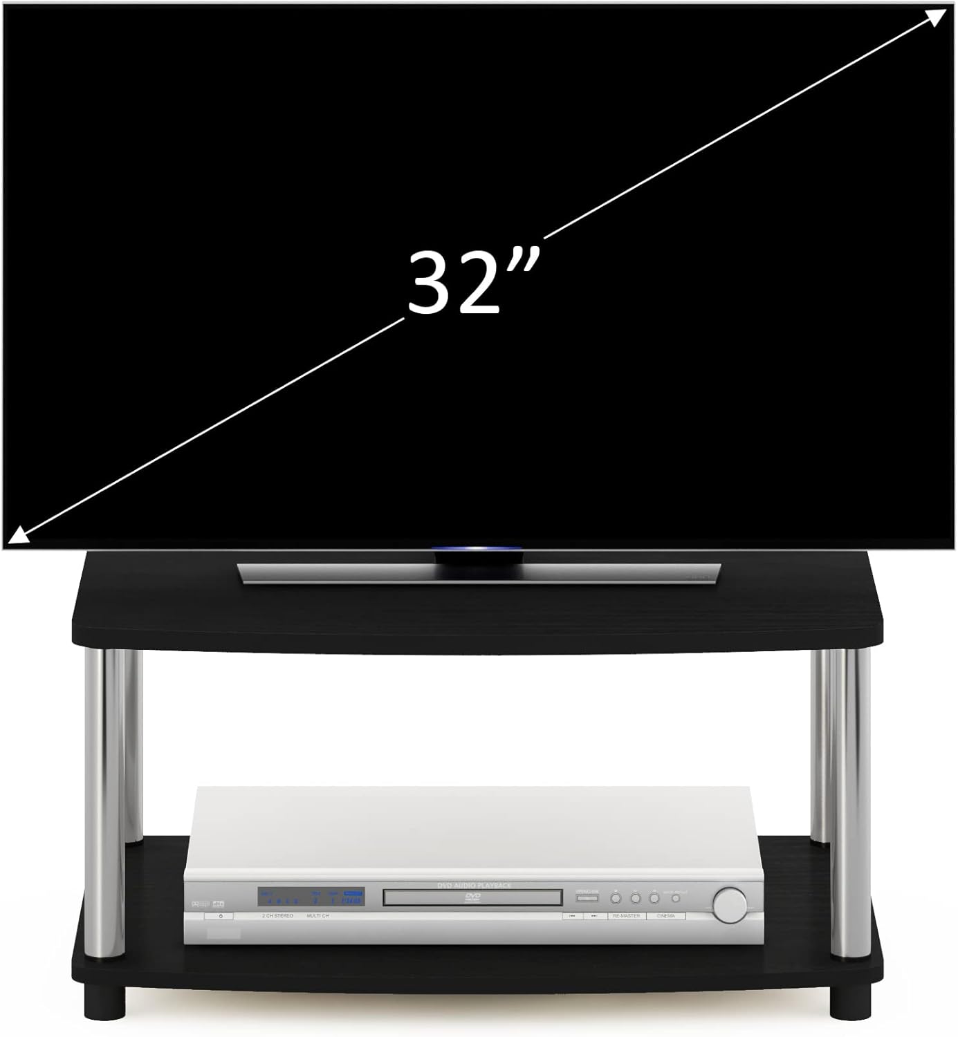 2-Tier 13191AMSS Furinno Turn-N-Tube No Tools Elevated TV Stand, Stainless Steel Tubes, Americano/Chrome