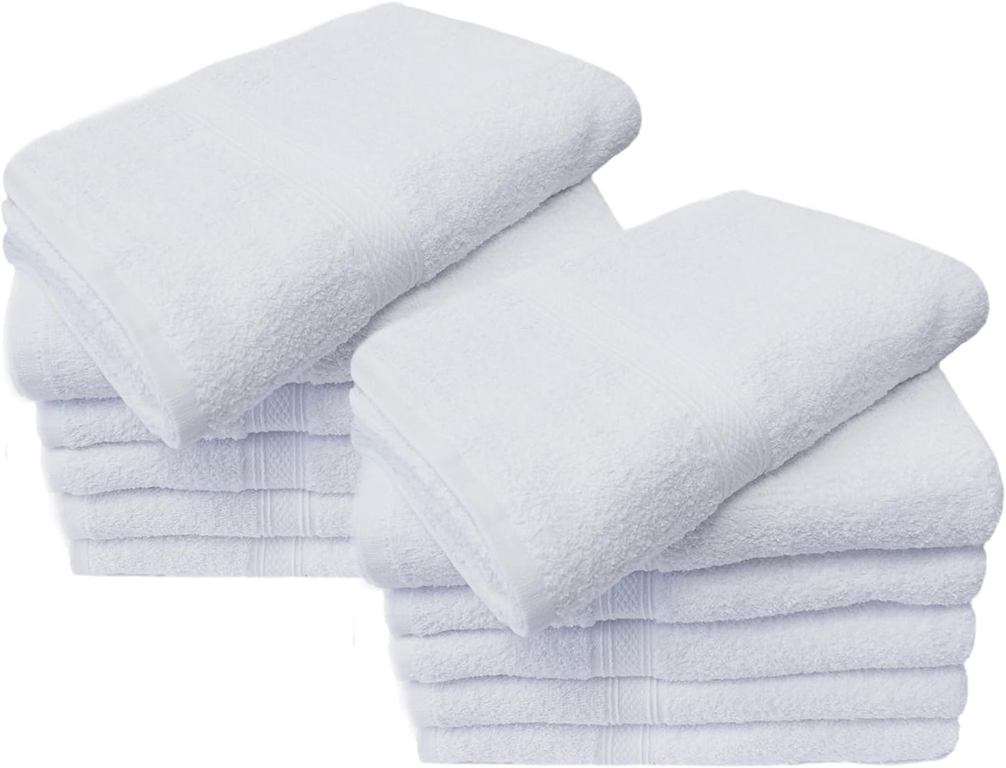 12 Pack 15X25 100% Towels N More Hand Towels - White Soft Cotton Ring Spun Loops - Highly Absorbent and Quick Drying