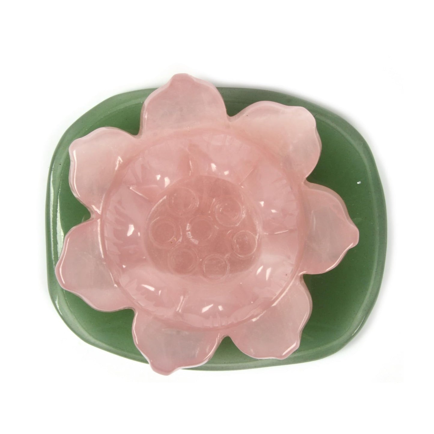Justinstones Carved Rose Quartz Gemstone Lotus Flower Green Aventurine Lotus Leaf Home Office Decor