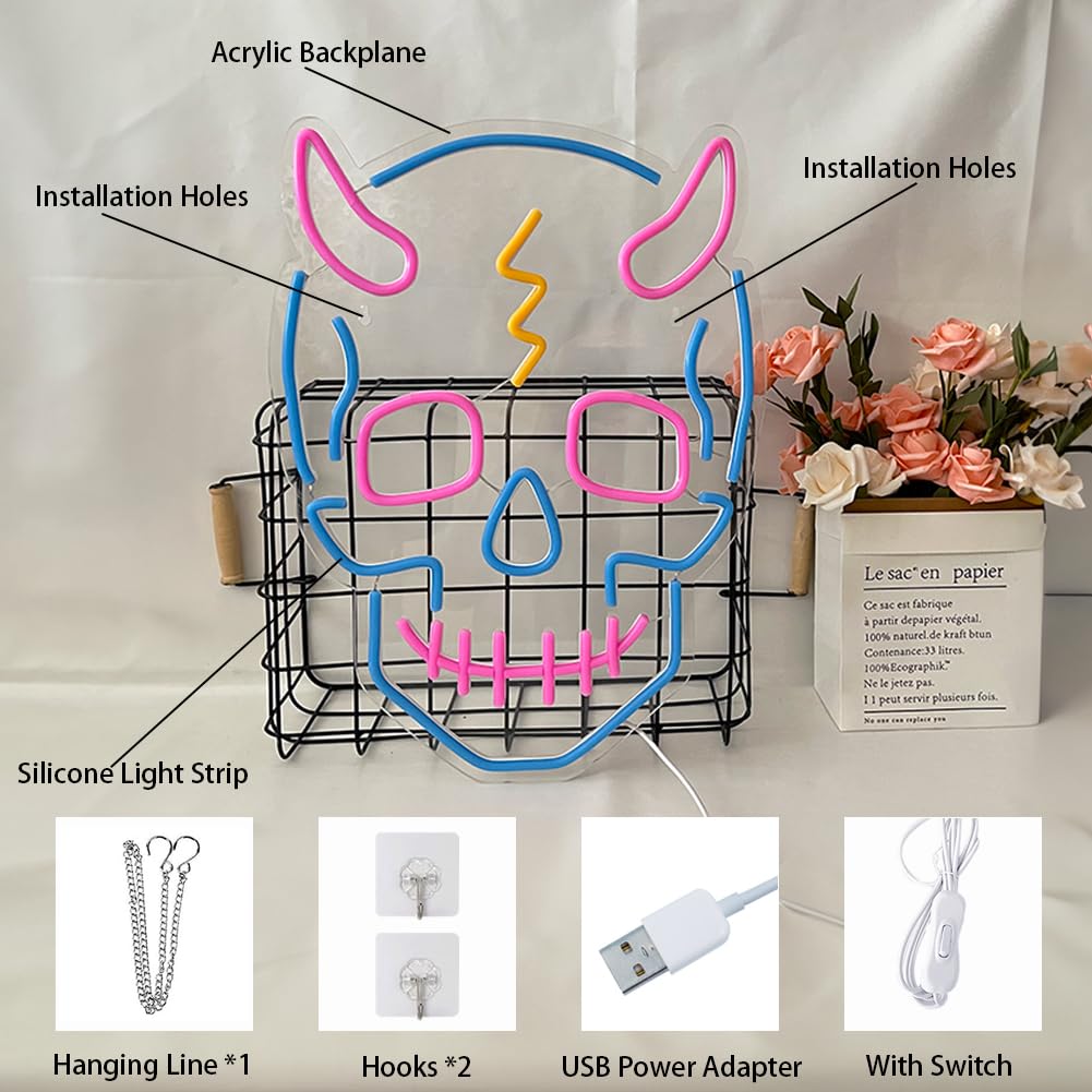 UExnkj-Y Skull Neon Sign Halloween Led Sign Neon Wall Sign USB Powered Led Light Signs for Man Cave Beer Bar Club Game Room Halloween Party Decor Gifts