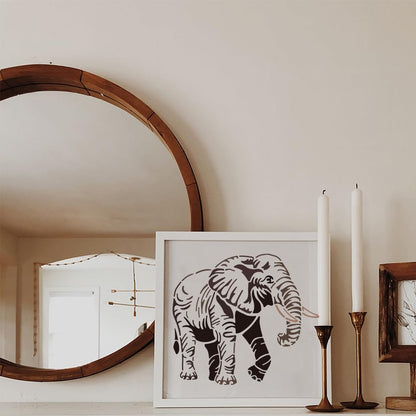 MAYJOYDIY 2 Sets Elephant Stencil 11.7×8.3/11.8x11.8inch Large Forest Animals Painting Stencil with Paint Brush Reusable Jungle Animal Drawing Templates for Wood Canvas Paper Fabric Wall Glass