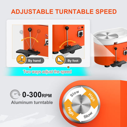Pottery Wheel Pottery Forming Machine 25CM 350W Electric Pottery Wheel with Foot Pedal DIY Clay Tool Ceramic Machine Work Clay Art Craft (Orange)
