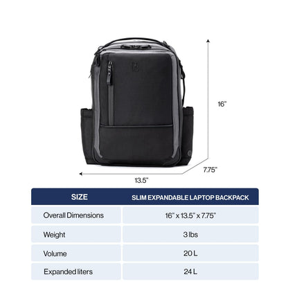 Travelpro Altitude Slim Expandable Travel Laptop Backpack 20-24L, 16 Inch Laptop, Water Resistant, Work, Business, Men and Women, Falcon Grey