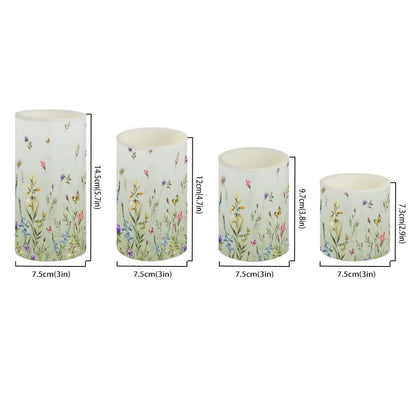 NETILGEN LED Flickering Candles Battery Operated Candles Set of 4 with Remote Control Timer Dancing Flame Pillar Candles Home Table Decoration, Floral Green