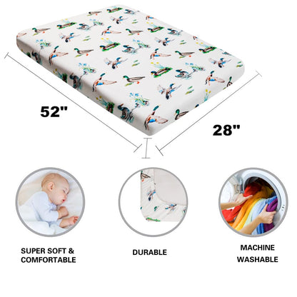 4 Pack Mallard Duck Baby Crib Sheets Neutral Unisex Breathable Fitted Nursery Sheets for Baby Girl or Boys (Crib Sheet)