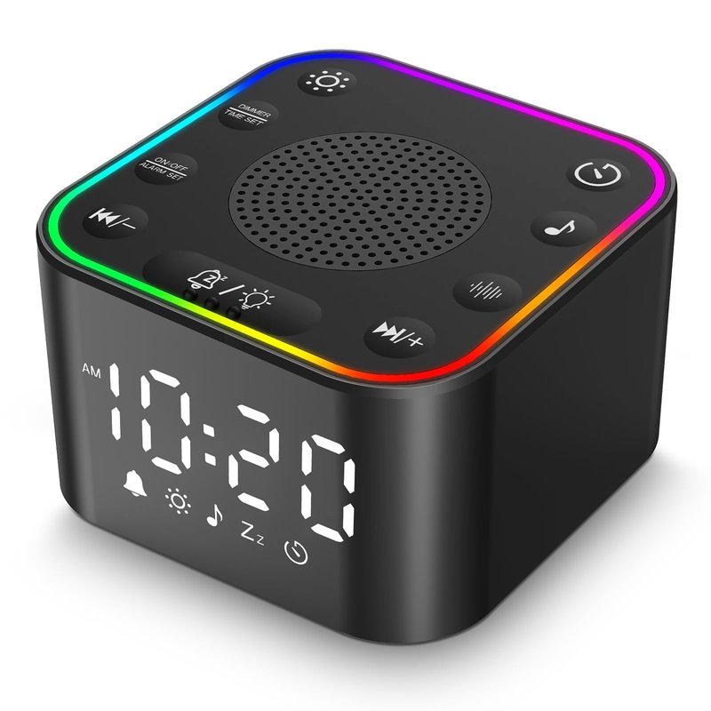 White Noise Sound Machine, Alarm Clock with Sound Machine for Sleeping, White Noise Machine with Digital Clock for Bedrooms, RGB Night Light, 30 Soothing Sounds for Baby Kids Adults