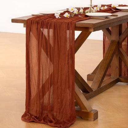 **Socomi Cheesecloth Table Runner - Boho Rustic Terracotta Design | 120 Inch for Weddings & Events**