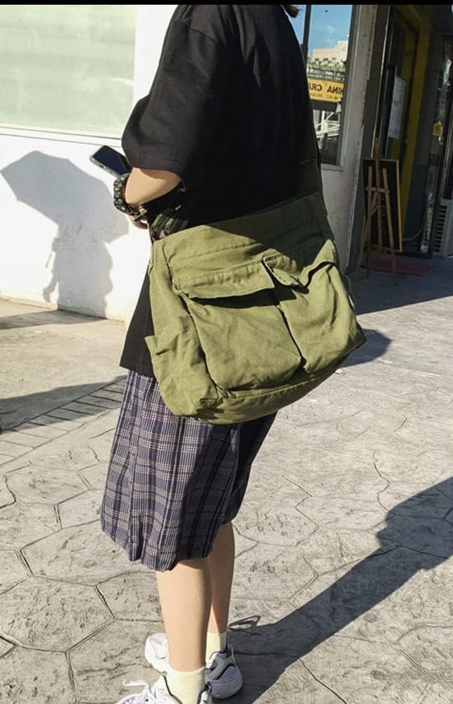 Women Men Crossbody Shoulder Bag Large Hobo Bag with Multiple Pockets Canvas Messenger Tote Bag for Women and Men