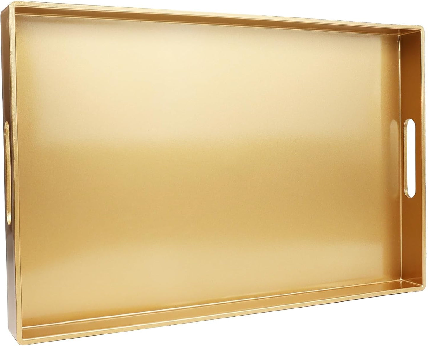 15.6" 10.2" Spsyrine Gold Decorative Serving Tray with Handles, Elegant Plastic Coffee Table Tray for Ottoman, Living