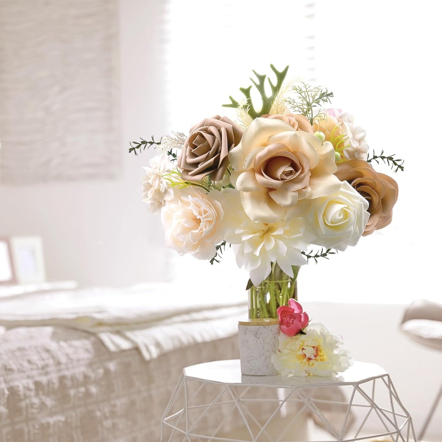 Bravo West Boho Rose Artificial Flowers Combo Box,Taupe Nude and Beige Fake Silk Flowers Kit for DIY Wedding Bouquets,Modern Faux Wedding Flowers for Bridal Shower Centerpieces and Home Decor