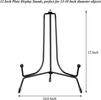 2 Pack Upgraded Plate Display Stands, 12 Inch Anti-Slip Iron Photo Holder Stands, Compatible with 13 to 18 Inch