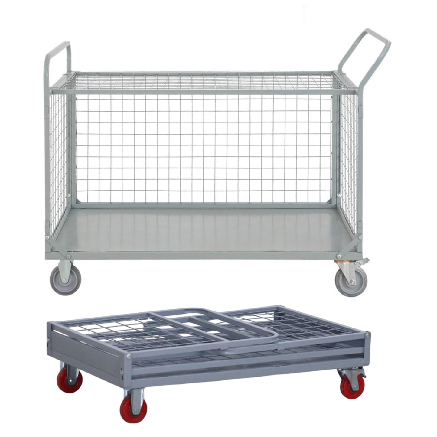 Heavy Duty Foldable Platform Cart with Cage, 2000 LBS Capacity, Ideal for Warehouse Supermarkets and Multipurpose Use