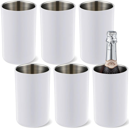 Potchen 6 Pack Wine Chiller Bucket Wine Bottles Cooler Bulk, Stainless Steel Double Wall Insulated Champagne Ice Bucket for Parties,Fits for 750 ml Bottles (White)