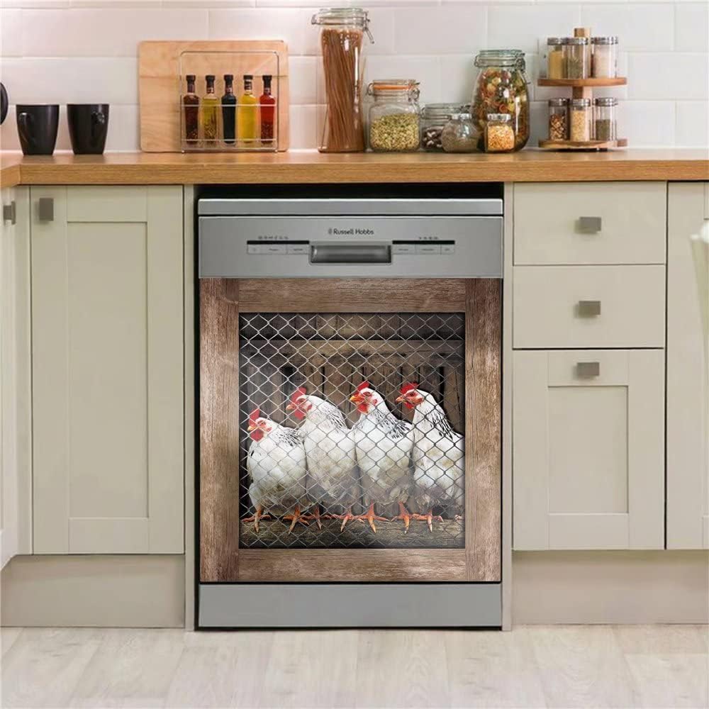 Homega Country Rooster Magnet Dishwasher Cover, Kitchen Decorative Farmhouse Chicken Fridge Decal