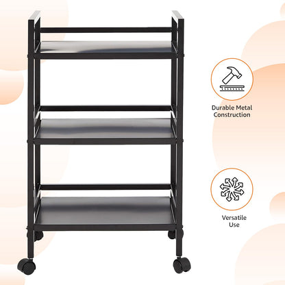 Amazon Basics 3-Tier Metal Rolling Utility Cart, Storage Organizer, Multifunctional Storage, Mobile Shelving, Black