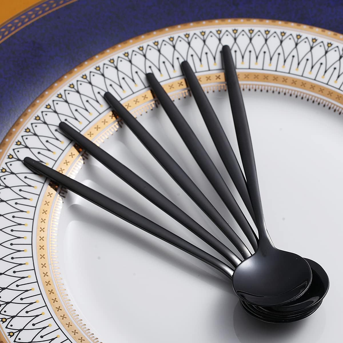 Black Coffee Spoons Set of 6, Kyraton Stainless Steel 5.1" Titanium Plating Demitasse Spoons, Dishwasher Safe