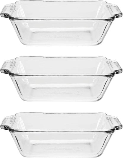 Anchor Hocking Glass Bread Pan - 1.5 Quart Loaf Pan Set of 3 for Perfect Baking