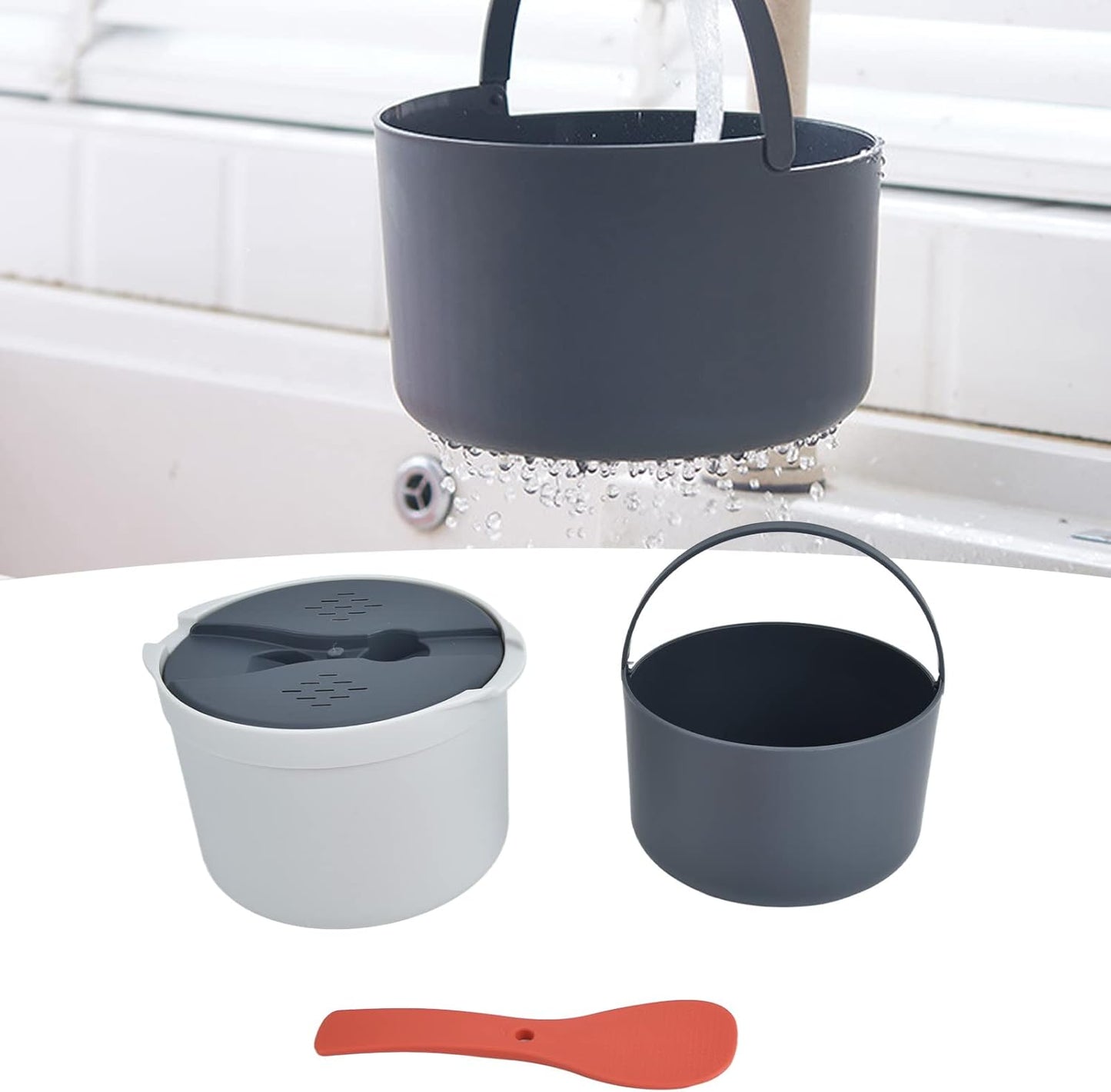 Microwave Rice Cooker Set, 2L Food Grade PP Material, Rice Spoon, Lid, Strainer, Steaming Pot for Home Meal Prep