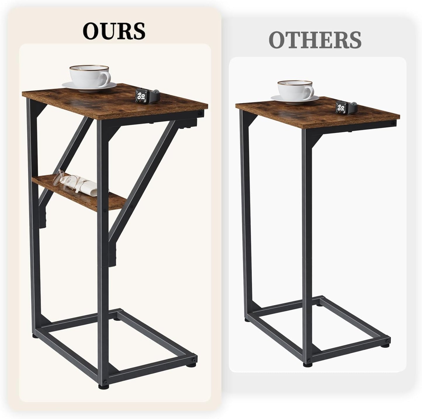 NEFROM Set 2, ET-D-BRW2 C-Shaped End Tables, Sofa TV Trays of Small Couch Side Table for Living Room, Bedroom, Bedside