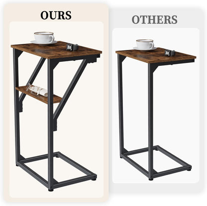 NEFROM Set 2, ET-D-BRW2 C-Shaped End Tables, Sofa TV Trays of Small Couch Side Table for Living Room, Bedroom, Bedside