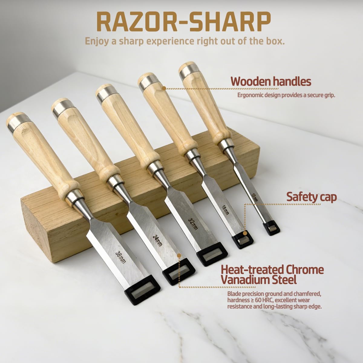 Pansente 8 Pieces Wood Carving Kit, 1/4"~1.5" Chisel Set, Includes a Storage Box and Whetstone Set, Specifically Designed for Craftsmen, Carpenters, and Artisans.