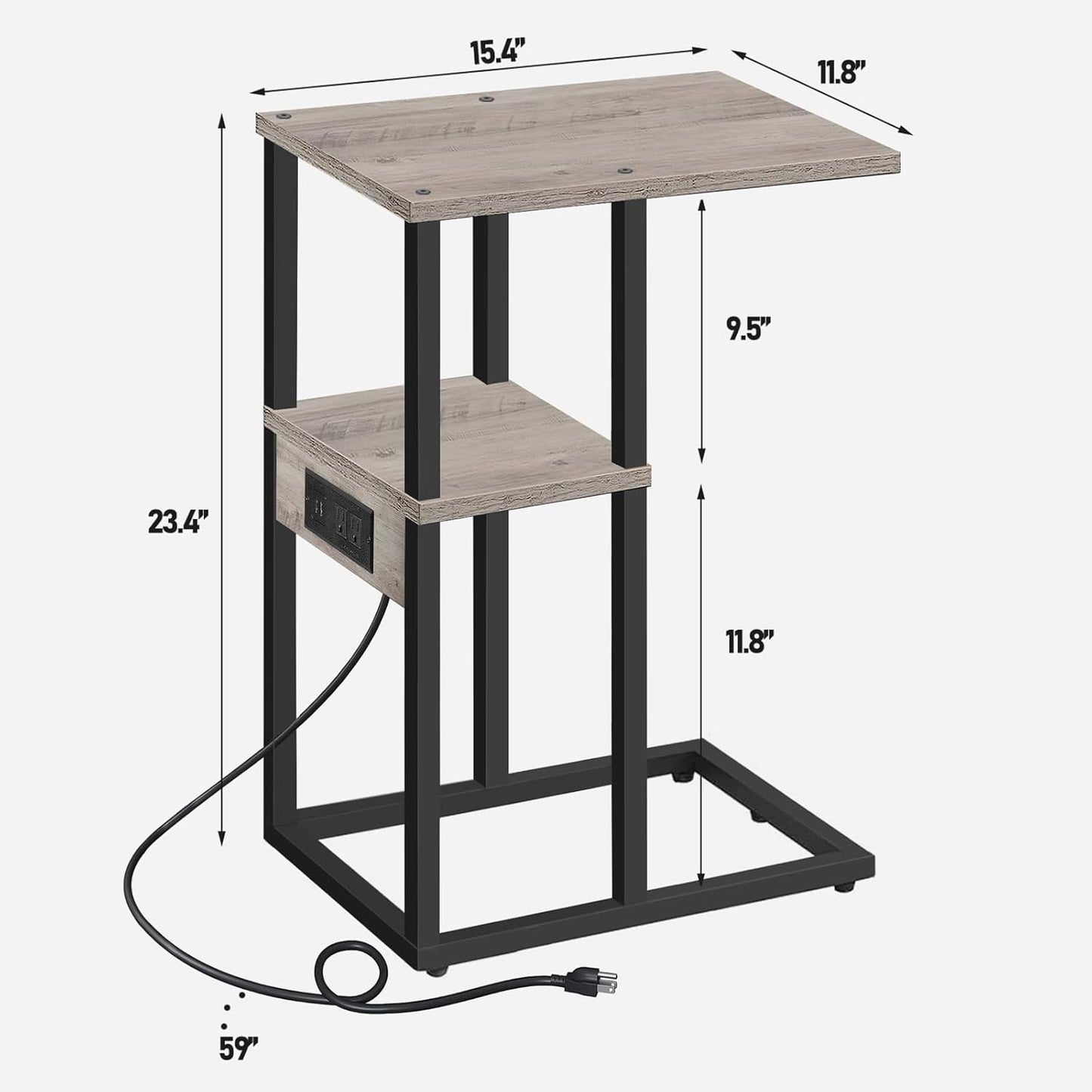 V1TB01BG043 TUTOTAK C Shaped End Table with Charging Station, Side Table for Small Spaces, Living Room, Bedroom