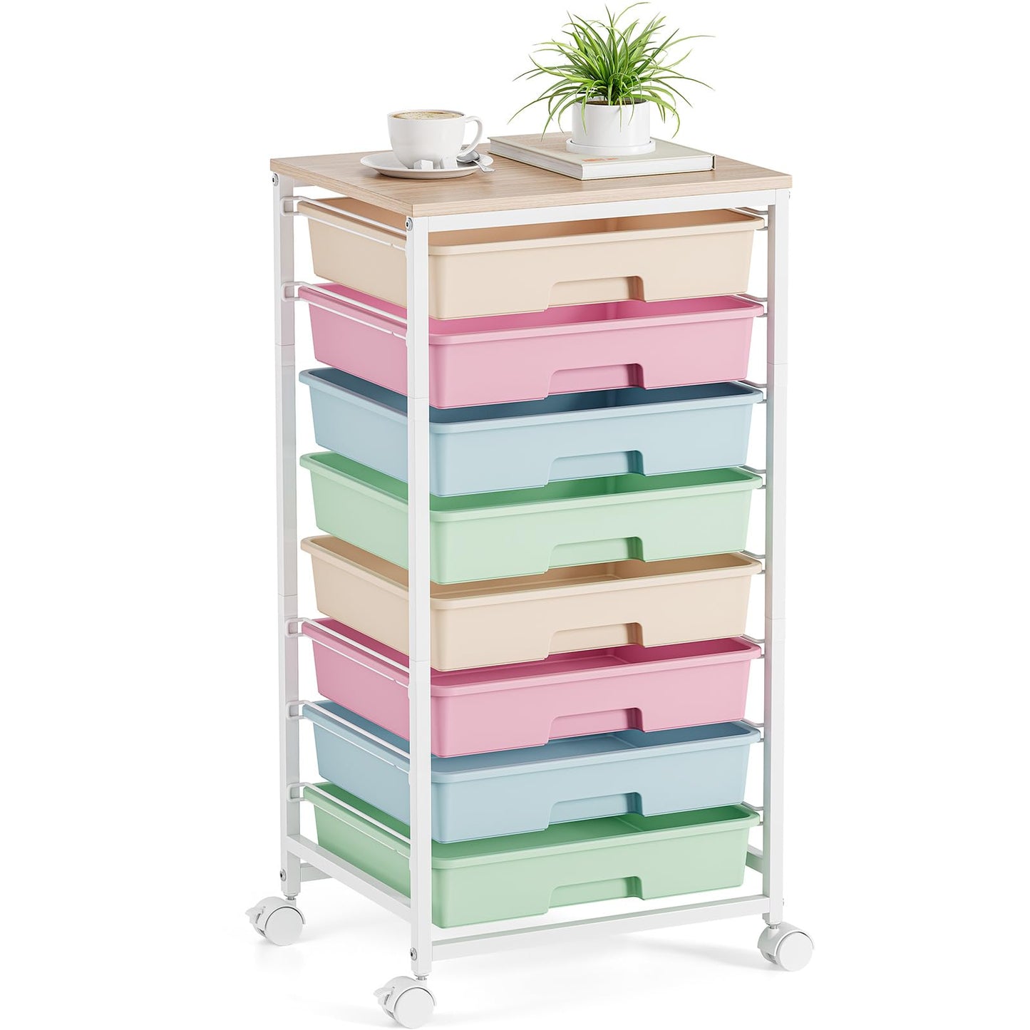 Rolling Storage Cart, Rainbow Cart with 8 Drawers and Wooden Tabletop, Teacher Organization for Classroom, Art Cart for Classroom,Office,Bedroom,Rainbow