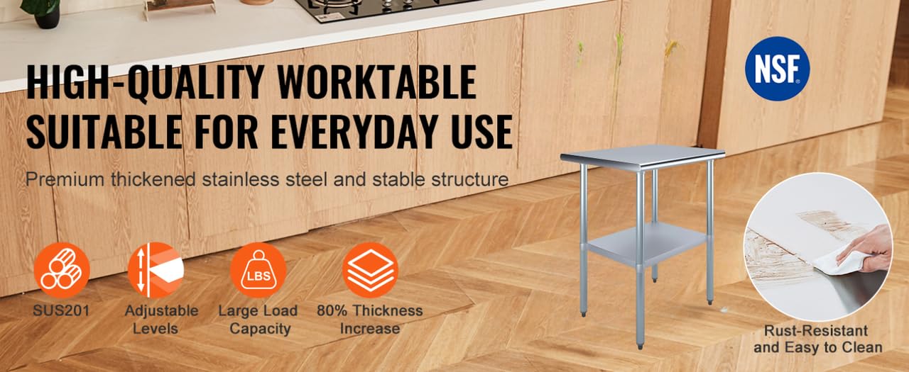 Express KitchQuip NSF Certified Heavy Duty Stainless Steel Prep Table with Galvanized Undershelf | 18" x 48" | Commercial & Home Kitchen Work Table