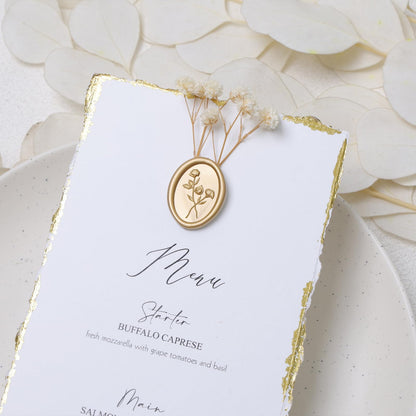 UNIQOOO Wax Seal Stickers - 3D Flower Oval Shape Wedding Invitation Envelope Seal Stickers, 50 Pcs Self- Adhesive Prosecco Metallic Light Gold Sticker, Perfect for Invitation, Christmas, Gift