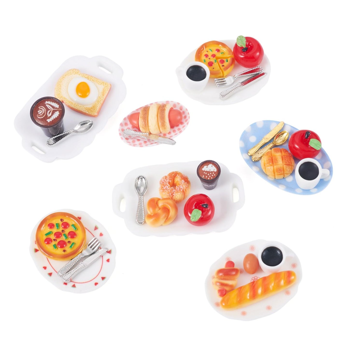Magibeads 7 Sets Miniature Breakfast Decorations Kits Plates Food Drink Coffee Cup Bread Resin Mini Ornaments Micro Landscape Dollhouse Accessories Pretending Prop Decorations House Kitchen Home Decor