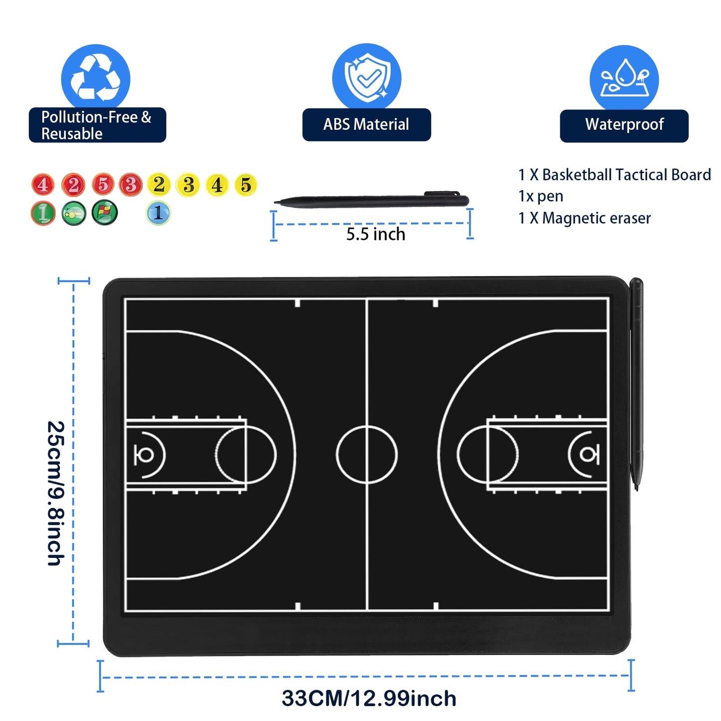 Electronic 16 inch Basketball Coaching Boards, Portable Erasable Pro Strategy Board for Training Teaching Competition Command,Tactical Drawing Tablet Coach Gifts (16 inch Basketball)