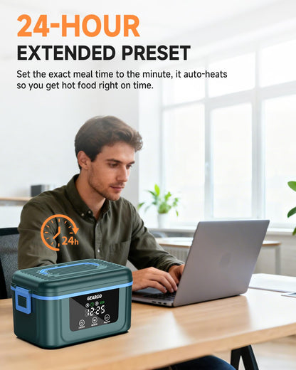 GEARGO 𝟐𝟎𝟐𝟔 𝐔𝐩𝐠𝐫𝐚𝐝𝐞𝐝 Cordless Electric Lunch Box, 6.3 Cups & 24000mAh Rechargeable Heated Lunch Box with Ice Crystal Box, 24 Hours Scheduled Self Heating Lunchbox For Men Women