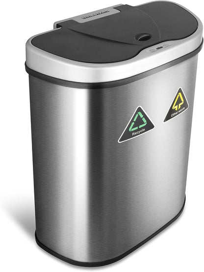 Ninestars DZT-70-11R Automatic Touchless Motion Sensor Semi-Round Trash Can/Recycler, 18.5 Gal. 70 L., Stainless Steel