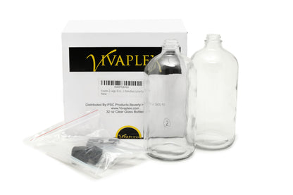 Vivaplex, 2, Large, 32 oz, Empty, Clear Glass Bottles with Stainless Steel, Matte Black, Lotion Pumps