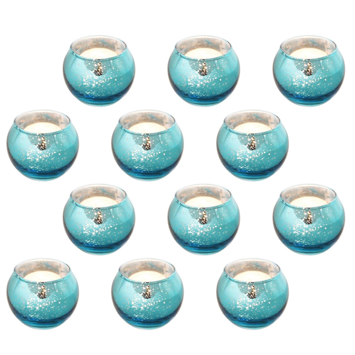 VALICLUD 12pcs Glass Candle Holders with Blue Dot Pattern Hollow Decorative Candle Cups for Dining Table Centerpiece Hotel Use