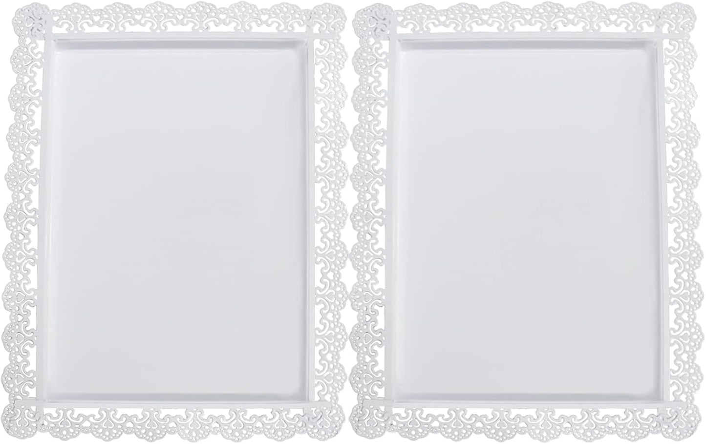 2Pcs Rectangle Iron Cupcake Serving Tray, White Dessert Plates for Party, Anniversary, Wedding, Christmas
