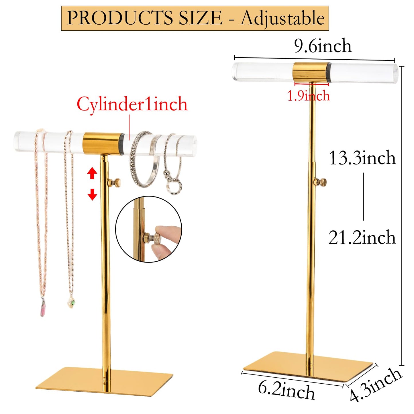 MCKECHSION Acrylic Jewelry Towers - Stainless Steel Long Necklace Stand, Adjustable Height Tabletop Jewelry Organizer for Home & Boutique