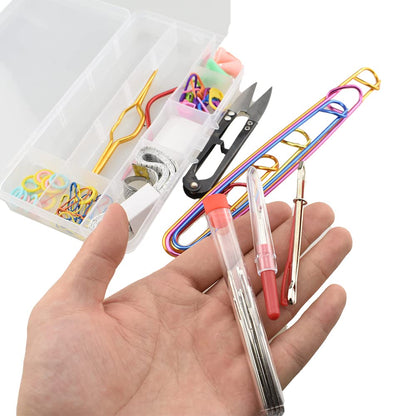Hahiyo Knitting Accessories Set with Storage Box Needles Stitch Holders Markers Unpicker Crochet Beginner Experienced Stitchers Kit 69 Pieces in One for Sweaters Socks Yarn Sewing Crochet Embroidery